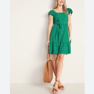 Old Navy Embroidered Eyelet Waist-Defined Tie-Belt Dress for Women
